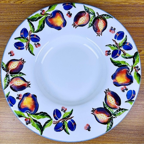Vintage Other - Oversized 18" Italy Exaggerated Rim Statement Serving BowlHand Painted Ceramic‎